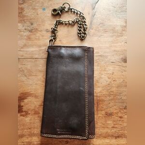 RFID Brown Leather Tri-fold Biker Chain Wallet